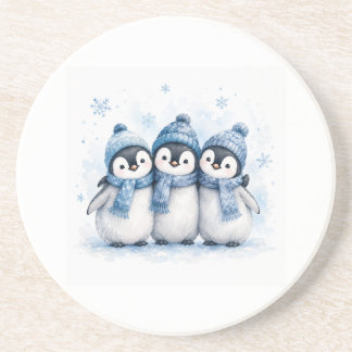Cute Winter Penguin Trio Can Cooler | Adorable Blu Coaster