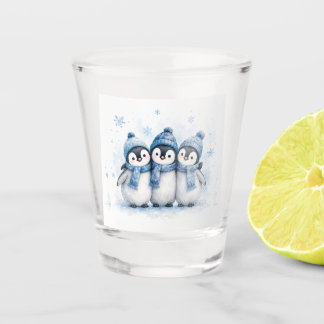 Cute Winter Penguin Trio Can Cooler | Adorable Blu Shot Glass