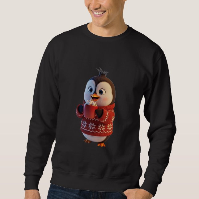 Cute Winter Penguin with Whipped Cream Cocoa Sweatshirt (Front)