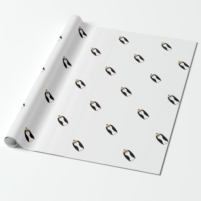 CUTE WINTER PENGUIN WRAPPING PAPER (Unrolled)