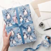 Cute Winter Penguin Wrapping Paper Design