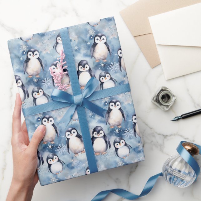 Cute Winter Penguin Wrapping Paper Design (Gifting)
