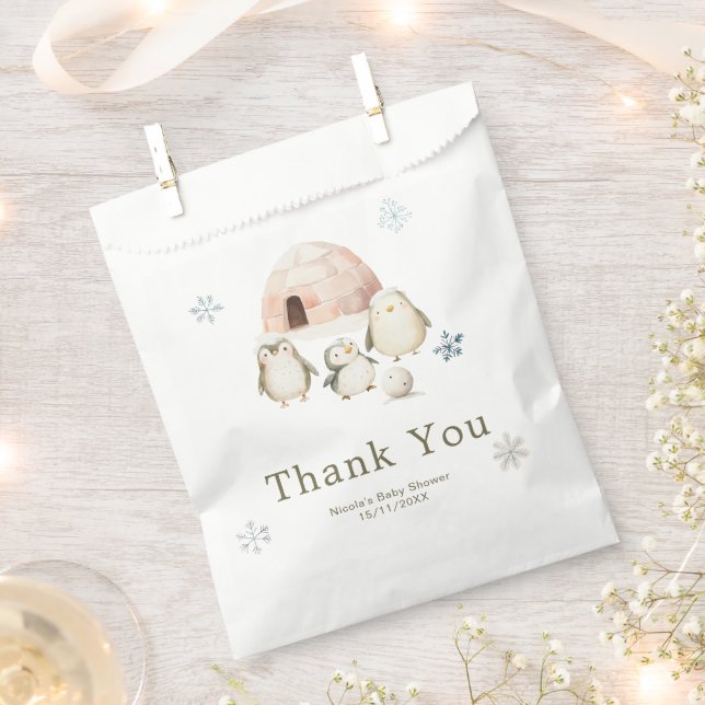 Cute Winter Penguins Baby Shower Favour Bag (Clipped)