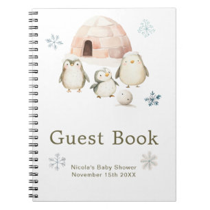 Cute Winter Penguins Baby Shower Guest Book