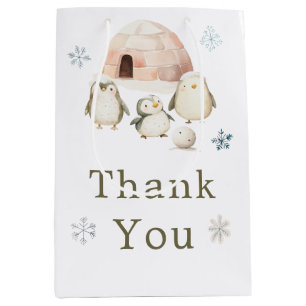 Cute Winter Penguins Baby Shower  Medium Gift Bag