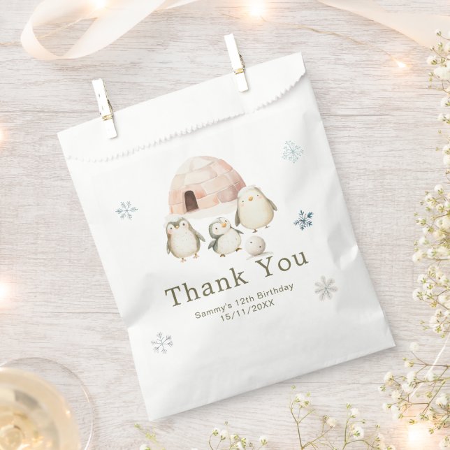 Cute Winter Penguins Birthday Party Favour Bag (Clipped)