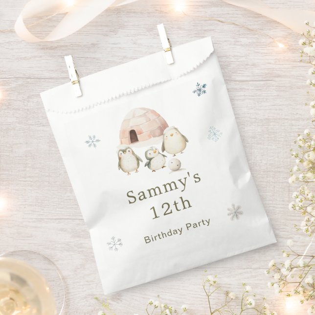 Cute Winter Penguins Birthday Party Favour Bag (Clipped)