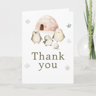 Cute Winter Penguins Birthday Party Thank You Card