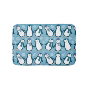 Cute Winter Penguins Design Bath Mat