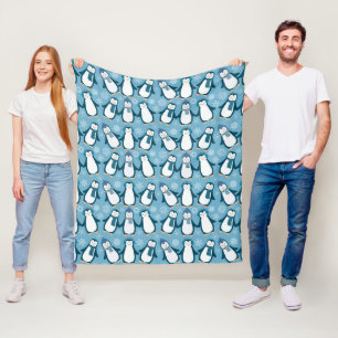 Cute Winter Penguins Design Fleece Blanket