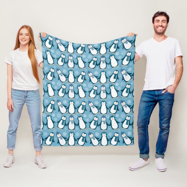 Cute Winter Penguins Design Fleece Blanket (In Situ)
