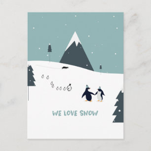 Cute Winter Penguins Illustration Postcard