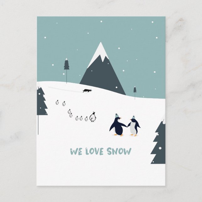 Cute Winter Penguins Illustration Postcard (Front)
