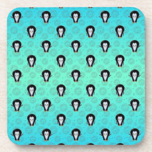 Cute Winter Penguins over Teal and Mint Green Coaster