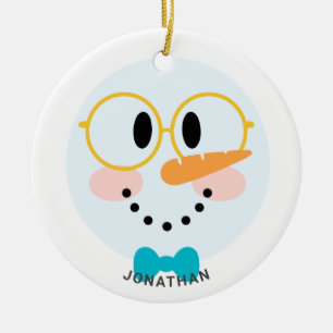 Cute Winter Personalised Snowman Face Christmas Ceramic Ornament
