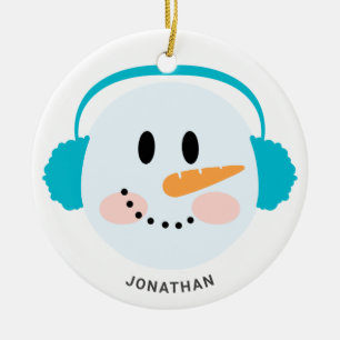 Cute Winter Personalised Snowman Face Christmas Ceramic Ornament