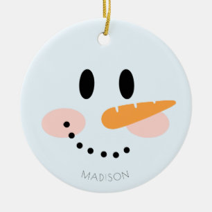   Cute Winter Personalised Snowman Face Christmas  Ceramic Ornament