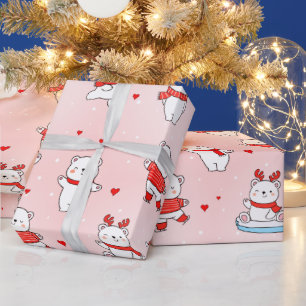 Cute Winter Polar Bear Cartoon Seamless Pattern Wrapping Paper