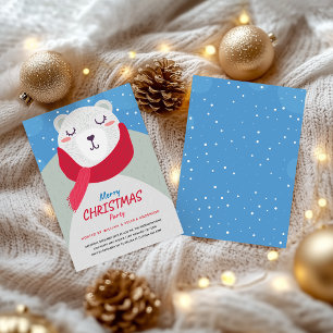 Cute Winter Polar Bear Christmas Party Invitation