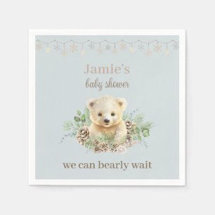 Cute Winter Polar Bear Cub Blue Boy Baby Shower Napkin