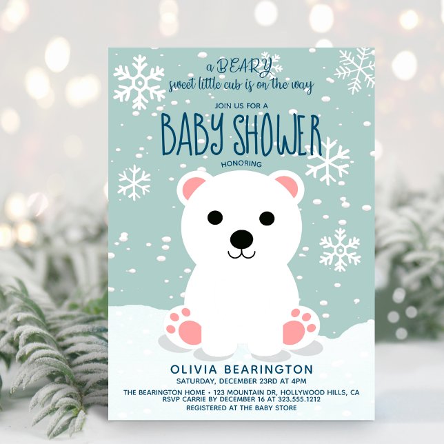 Cute Winter Polar Bear Cub Neutral Baby Shower Invitation (Creator Uploaded)