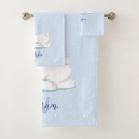 Cute Winter Polar Bear Custom Name Kids Towel 
