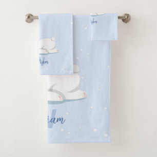 Cute Winter Polar Bear Custom Name Kids Towel 