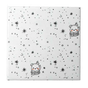 Cute Winter Polar Bear Snowflake Ceramic Tile