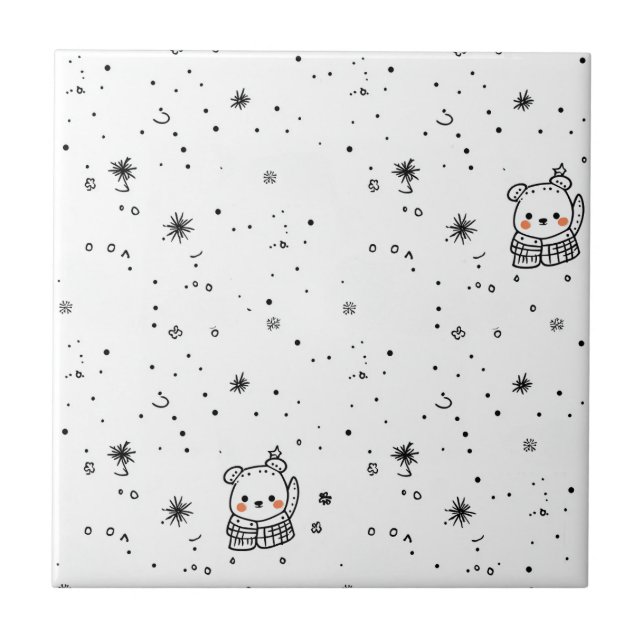 Cute Winter Polar Bear Snowflake Ceramic Tile (Front)