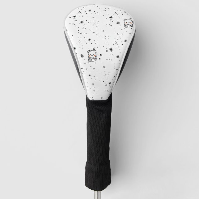 Cute Winter Polar Bear Snowflake Golf Head Cover (Front)