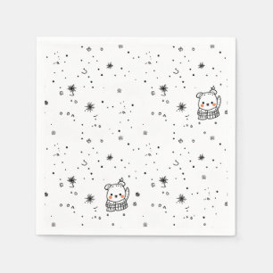Cute Winter Polar Bear Snowflake Napkin