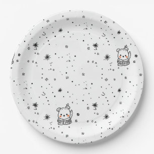 Cute Winter Polar Bear Snowflake Paper Plate