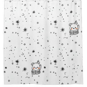 Cute Winter Polar Bear Snowflake Shower Curtain