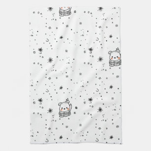 Cute Winter Polar Bear Snowflake Tea Towel