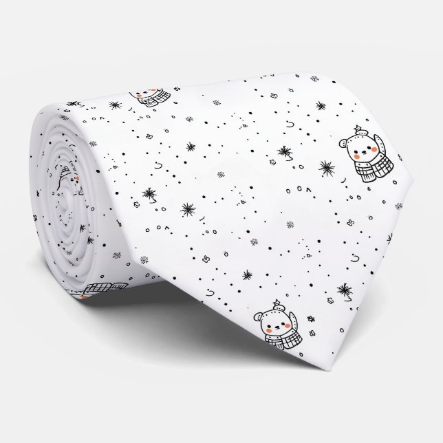 Cute Winter Polar Bear Snowflake Tie (Rolled)