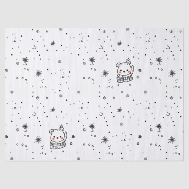 Cute Winter Polar Bear Snowflake Tissue Paper (Front)