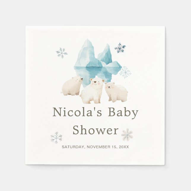 Cute Winter Polar Bears Baby Shower Napkin (Front)