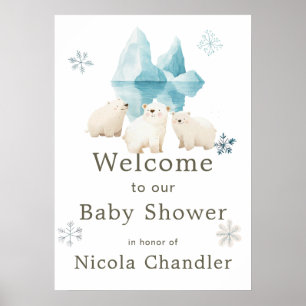 Cute Winter Polar Bears Baby Shower Poster