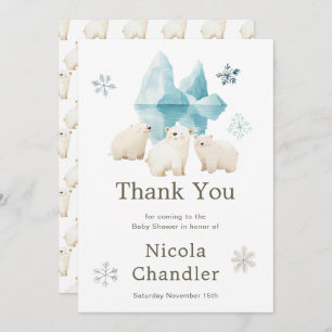 Cute Winter Polar Bears Baby Shower Thank You Card