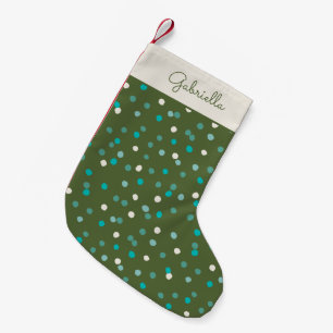Cute Winter Polka Dots Spots Green Personalised Small Christmas Stocking