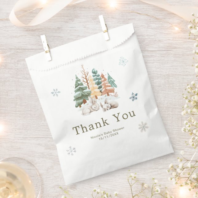 Cute Winter Rabbits Baby Shower Favour Bag (Clipped)