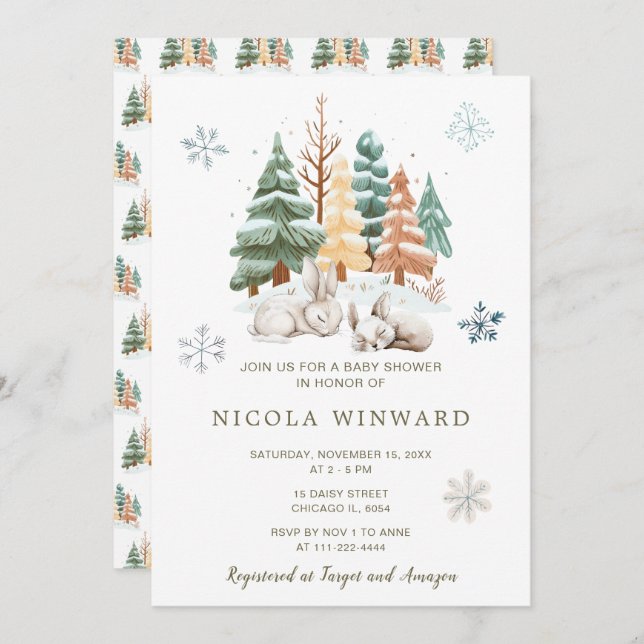 Cute Winter Rabbits Baby Shower Invitation (Front/Back)