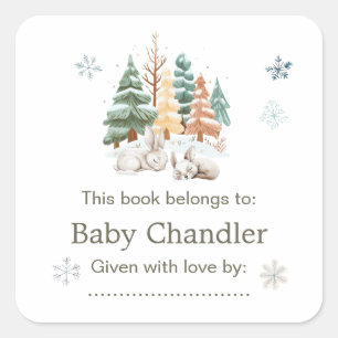 Cute Winter Rabbits Baby Shower  Square Sticker