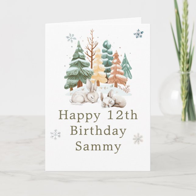 Cute Winter Rabbits Birthday Party Card (Front)