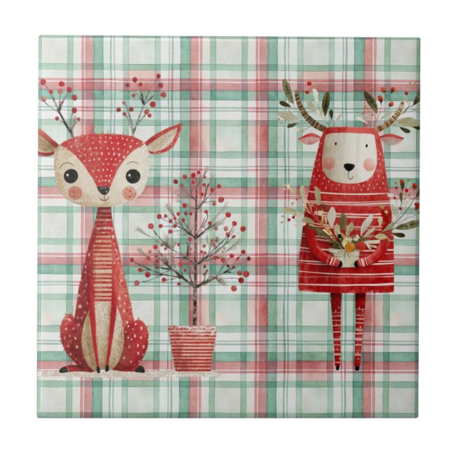 Cute winter reindeer ceramic tile (Front)