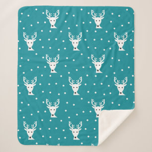 Cute winter reindeer pattern blue Sherpa Blanket