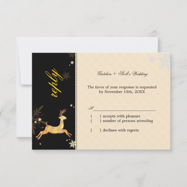 Cute Winter Reindeer Wedding RSVP (Front)
