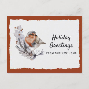 Cute Winter Robin Rust Grey Holiday Moving Announc Announcement Postcard