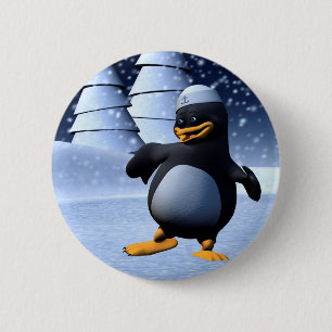 Cute Winter Sailor Penguin Snowy Holiday Art 6 Cm Round Badge