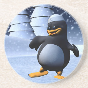 Cute Winter Sailor Penguin Snowy Holiday Art Coaster